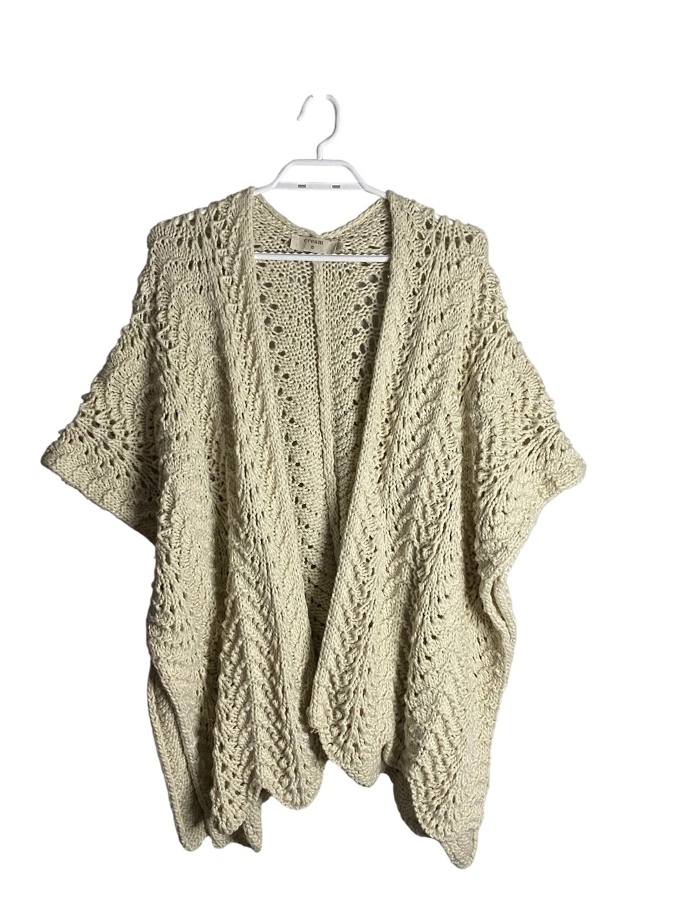 Coastal Open-Front Cream Crochet Knit Casual Sweater Cardigan